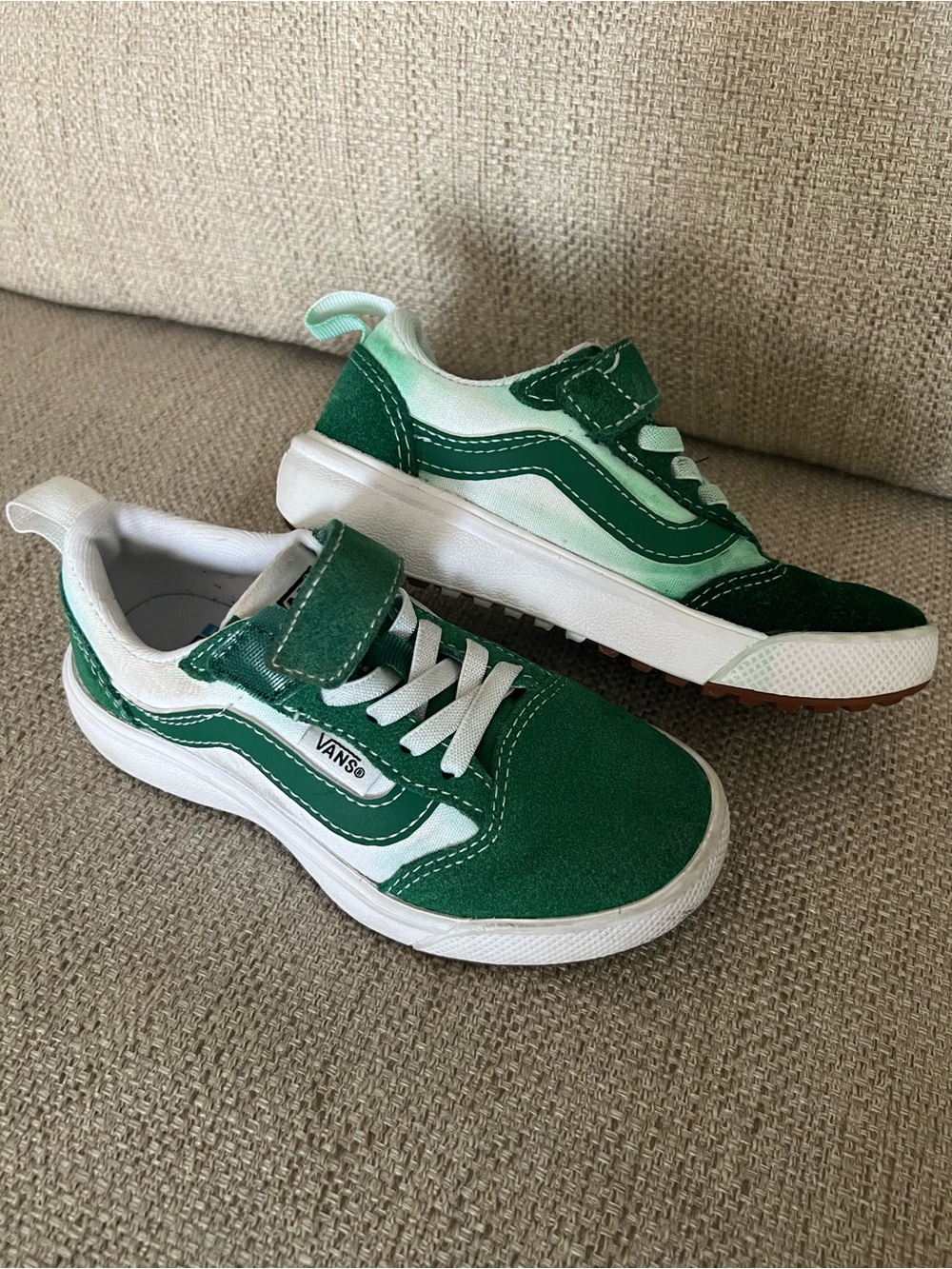 Vans Kids Green and White Low-Top Skate Sneakers